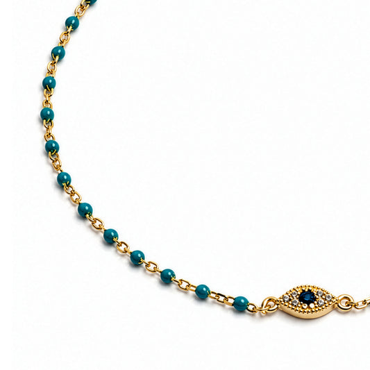 Pave Evil Eye Turquoise Beaded Bracelet