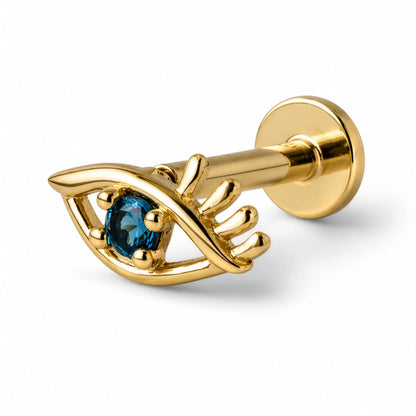 14K Yellow Gold Evil Eye Flat Screwback
